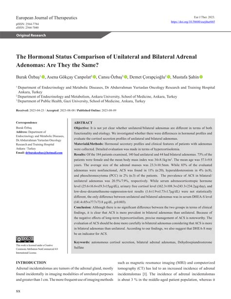 PDF The Hormonal Status Comparison Of Unilateral And Bilateral