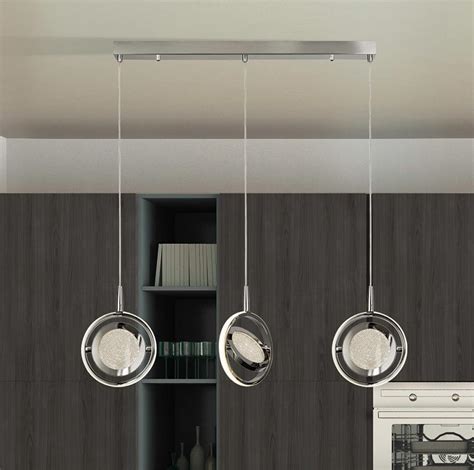 Gyroscope Dimmable 3 LED Ceiling Pendant Bar Chrome Crystal Sand