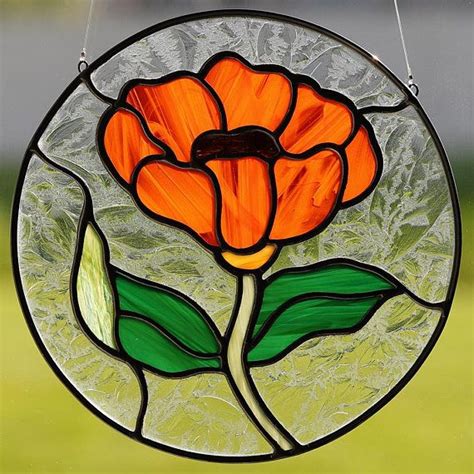 Stained Glass Poppy Flower Suncatcher Stain Glass Poppy Etsy Poppy