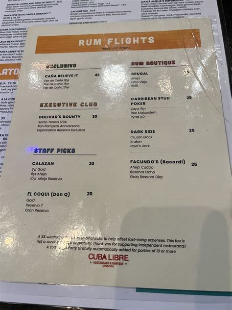 Menu Cuba Libre Restaurant Rum Bar Orlando