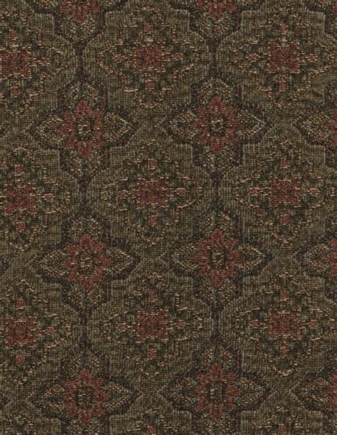 Olive Green Maroon Diamond Pattern Chenille Upholstery Fabric