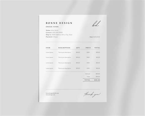 Minimal Order Form Template Canva Professional Order Form Template