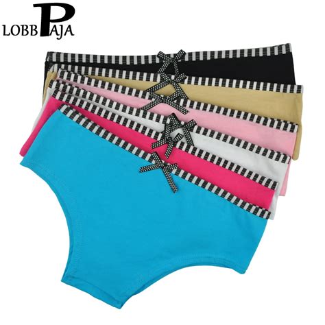 Lobbpaja Lot 6 Pcs Woman Underwear Cotton Women Girls Panties Cute Bow Low Rise Boxers Shorts