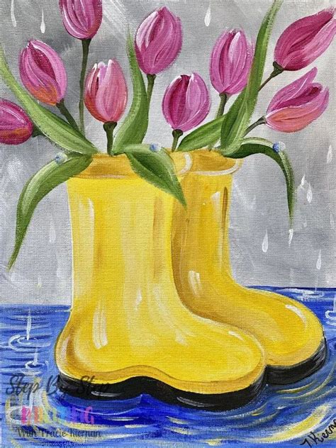 Tulip Painting With Rain Boots Step By Step Tutorial Spring