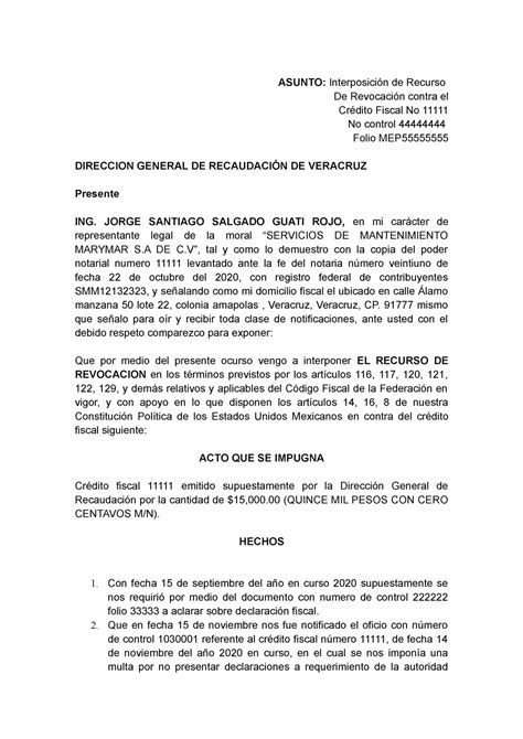 Formato De Recurso De Revocacion En Materia Fiscal En Mexico The Best