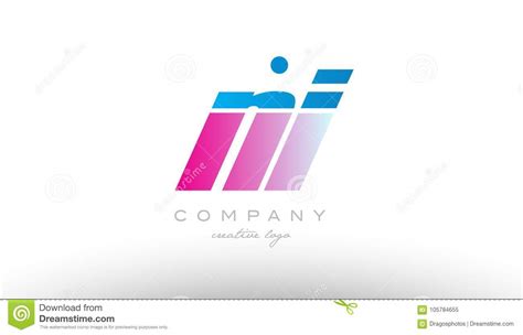 Ni N I Alphabet Letter Combination Pink Blue Bold Logo Icon Design