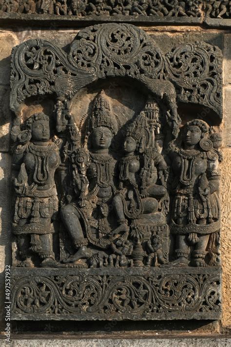 Stone Sculpture With Selective Focus 12th Century Hindu Temple