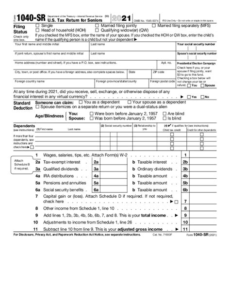 Irs 1040 Sr 2021 2025 Form Fill Out And Sign Printable Pdf Template