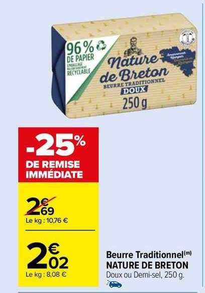 Promo Beurre Traditionnel Nature De Breton Chez Carrefour Market