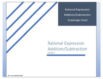 Rational Expression Adding And Subtracting Scavenger Hunt By Barbara Sun