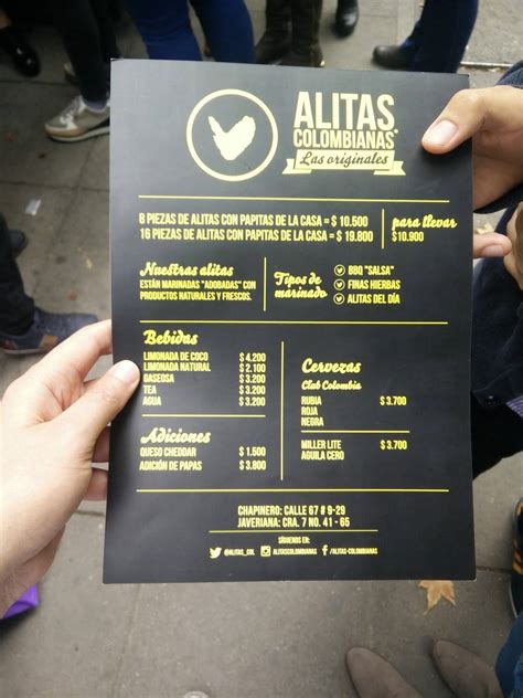 Menu At Alitas Colombianas Restaurant Bogotá Cra 15 90 44