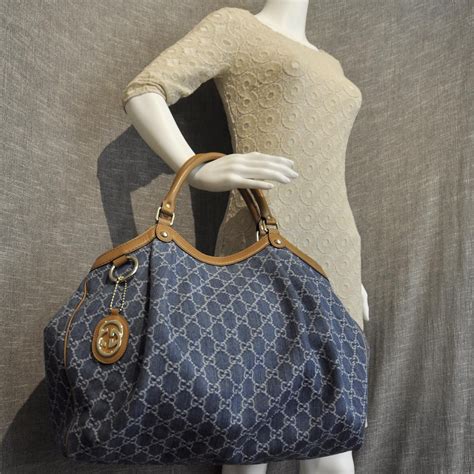 Gucci Denim Monogram Large Sukey Tote 27159 Fashionphile