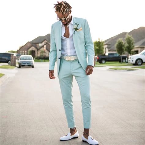 Mint Green Mens Suits Slim Fit Two Pieces Beach Groomsmen Wedding