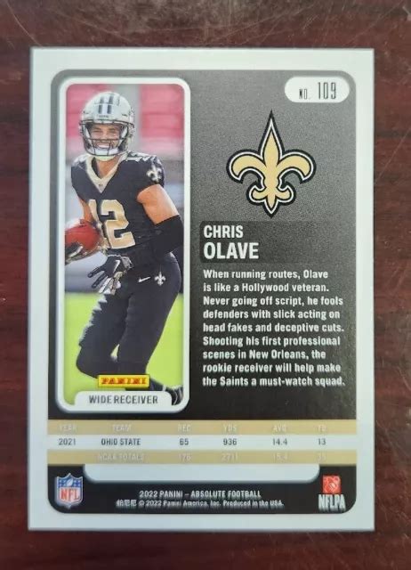 CHRIS OLAVE 2022 Panini Absolute Football 109 Nouvelle Orléans Saints