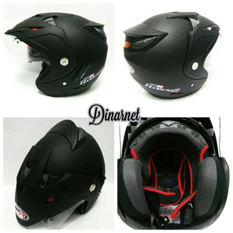 Jual Helm Centro Hybrid Double Visor Standar SNI Half Face Black Dof Di