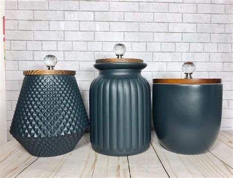 Contemporary Modern Geometric Textured Kitchen Canisters Navy Blue