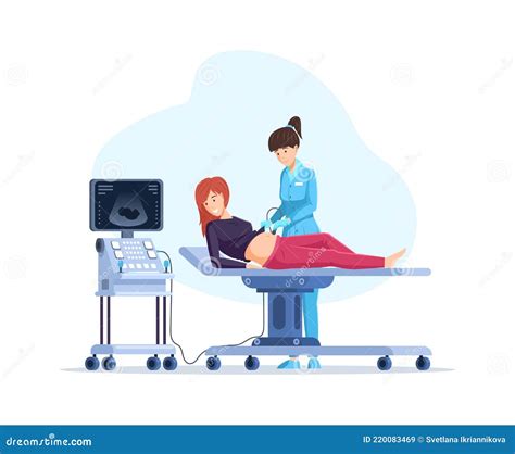 Female Doctor Doing Ultrasound Fetus Screening To Pregnant Woman