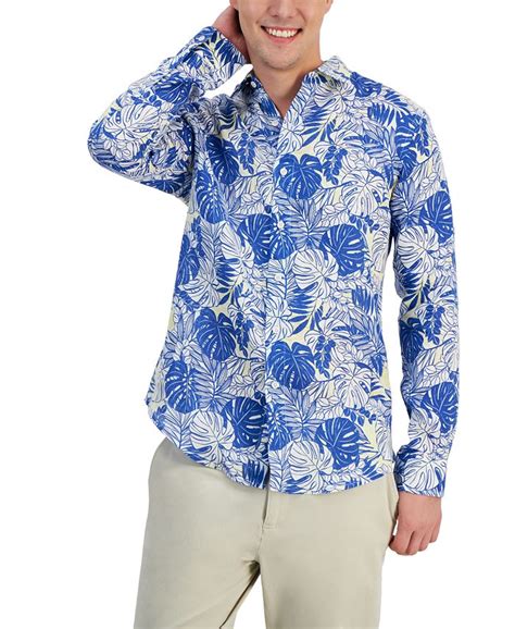 Club Room Mens Tropical Long Sleeve 100 Linen Shirt Created For Macy