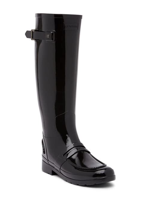 Hunter Original Refined Penny Loafer Tall Waterproof Rain Boot In Black