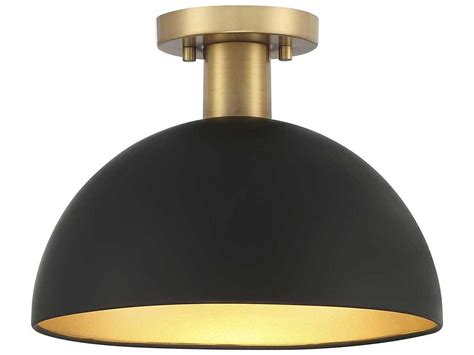 Savoy House Meridian 1 Light Matte Black Natural Brass Dome Semi Flush Mount Svm60071mbknb