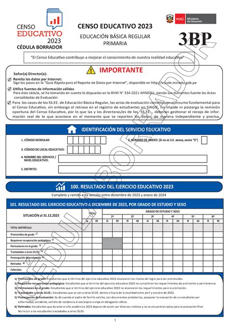 Cedula 3BP Censo Educativo 2023 CENSO EDUCATIVO 2023 EDUCATIVO CENSO