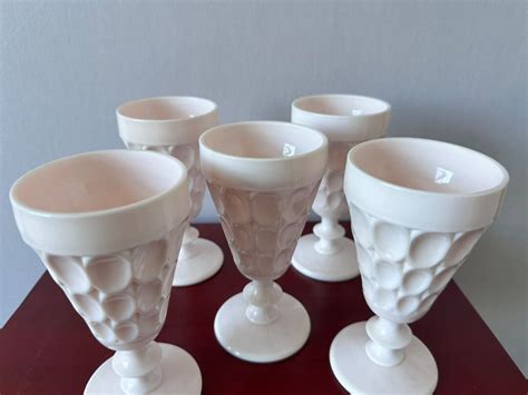 Jeanette Shell Pink Milk Glass Goblets Vintage Set Of 5 P05 Etsy