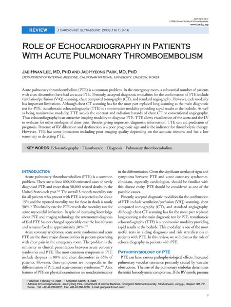 Pdf Role Of Echocardiography In Patients With Acute Pulmonary