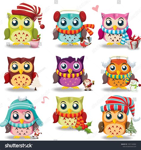 Cartoon Cute Owl Vector Winter Stock Vector (Royalty Free) 1097149082 ...