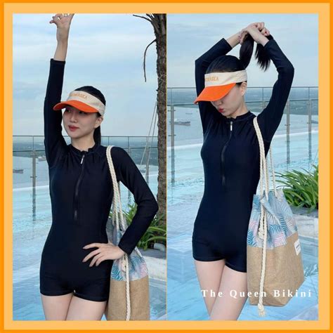 Size S 2XL Bikini liền thân đồ bơi nữ đi biển 1 mảnh dây khóa kéo kín đáo tôn dáng gợi cảm