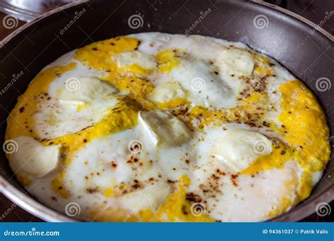 Egg Omelet with Cheese in the Pan. Stock Image - Image of fresh, bell ...