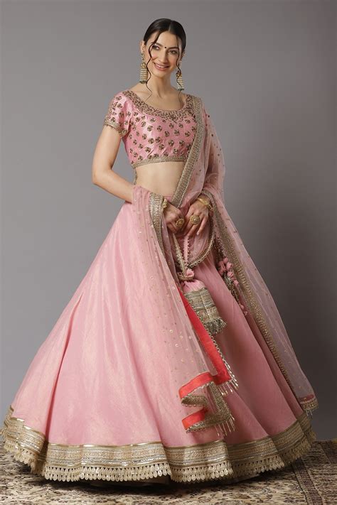 Buy Pink Lehenga Cotton Chanderi Embroidery Gota Patti Round Set For