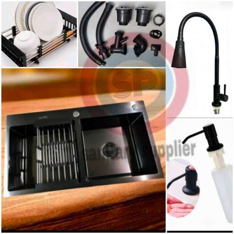 Promo Terbaik Kitchen Sink 8245 Black Valpra Lengkap Kran Tarik Bak