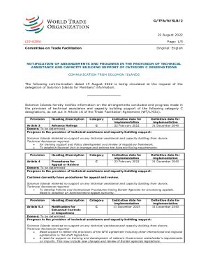 Fillable Online The Wto Trade Facilitation Agreement Implementation