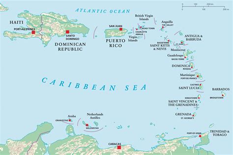 Caribbean Islands Map With Countries Sovereignty And Capitals Mappr