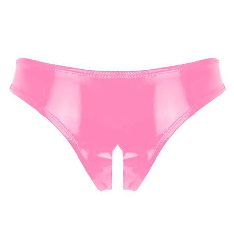 Womens Pvc Leather Panties Open Crotch Briefs Thongs Bikini Underwear