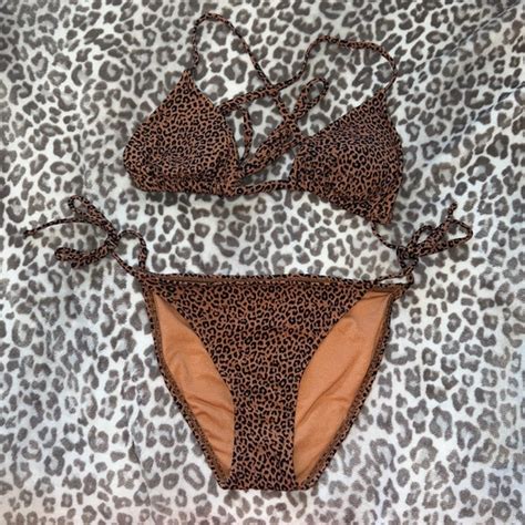 Xhilaration Swim Target Cheetah Triangle String Tie Bikini Set Size