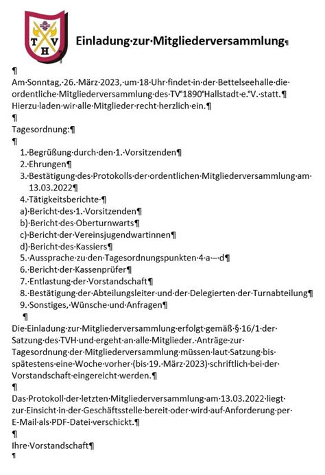 Einladung Zur Mitgliederversammlung Tv Hallstadt