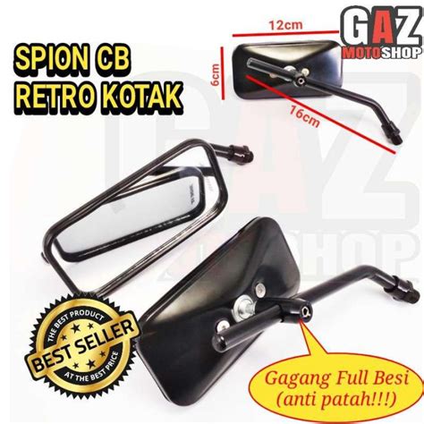 Spion Retro Kotak Hitam Kaca Putih Honda Spion Classic Universal CB GL