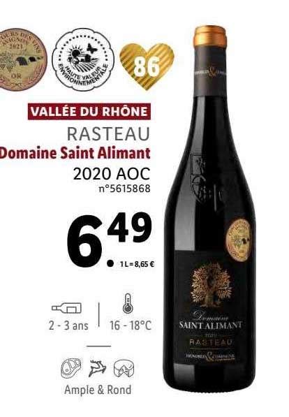 Promo Vallée Du Rhône Rasteau Domaine Saint Alimant 2020 Aoc chez Lidl