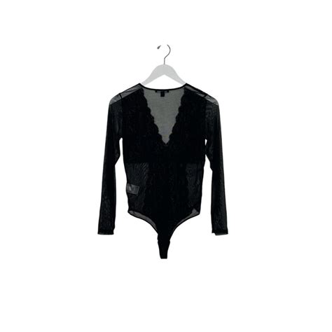 Inc International Concepts Long Sleeve Lace Mesh Bodysuit Black Size L Nwt 732998510475 Ebay