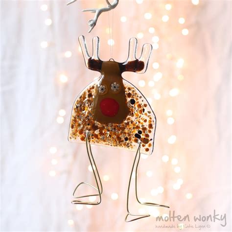 Rudolf Reindeer Fused Glass Hanging Decoration By Molten Wonky