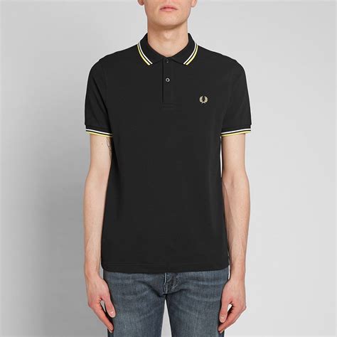 Fred Perry Slim Fit Twin Tipped Polo Black Snow White And Yellow End