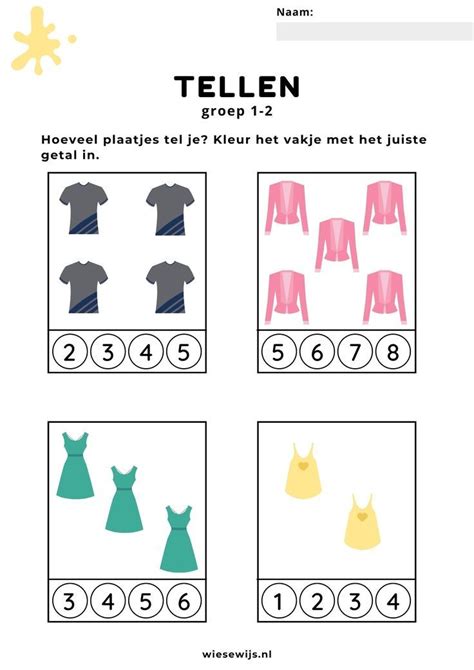 Werkblad Tellen Groep 1 2 Tel En Kleur Thema Kleding Artofit