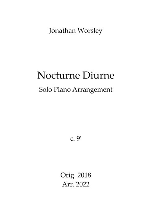 Nocturne Diurne Solo Piano Arrangement Par Jonathan Worsley