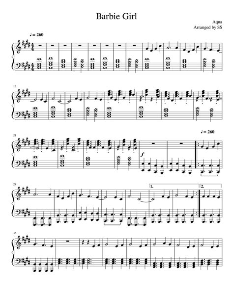 Barbie Girl By Aqua Sheet Music For Piano Solo