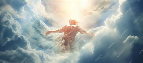 Premium Photo | Resurrected angel ascending to heaven in bright sky ...