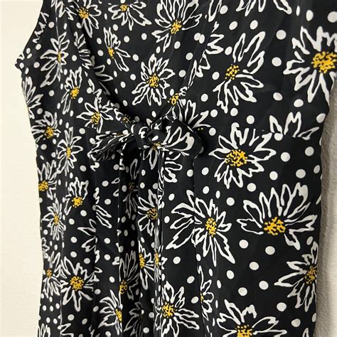 Vintage Knapp Studio Black Daisy Polka Dot Print Spaghetti Strap Dress