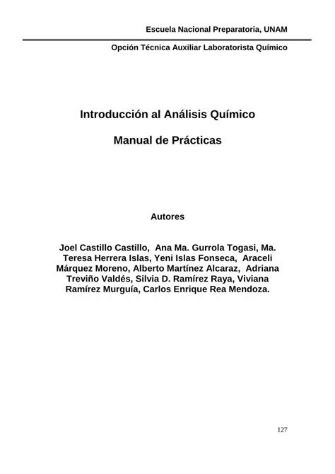 PDF Introducción al Análisis Químico Manual de Prácticas Práctica