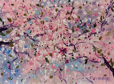 Cherry blossom / Sakura flowers - textured painting Painting by ...