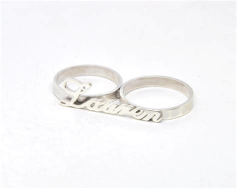 Two Finger Name Ring Personalized Nameplate Double Ring Etsy